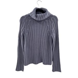 EXPRESS Women Knit Turtleneck Sweater Purple Ribbed Wool Blend Size M